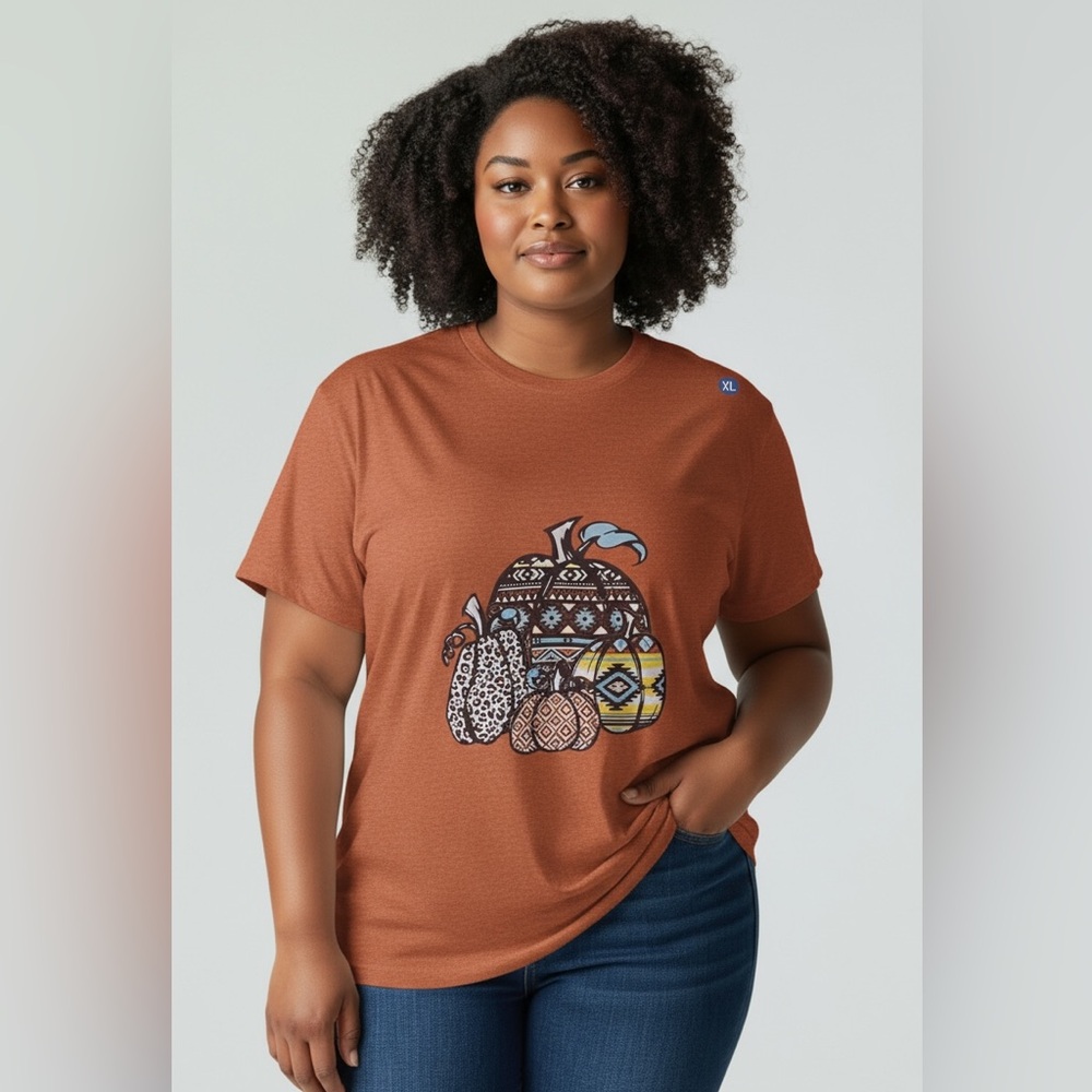 Burnt Orange Short Sleeve Boutique Tee with Fall Pumpkins